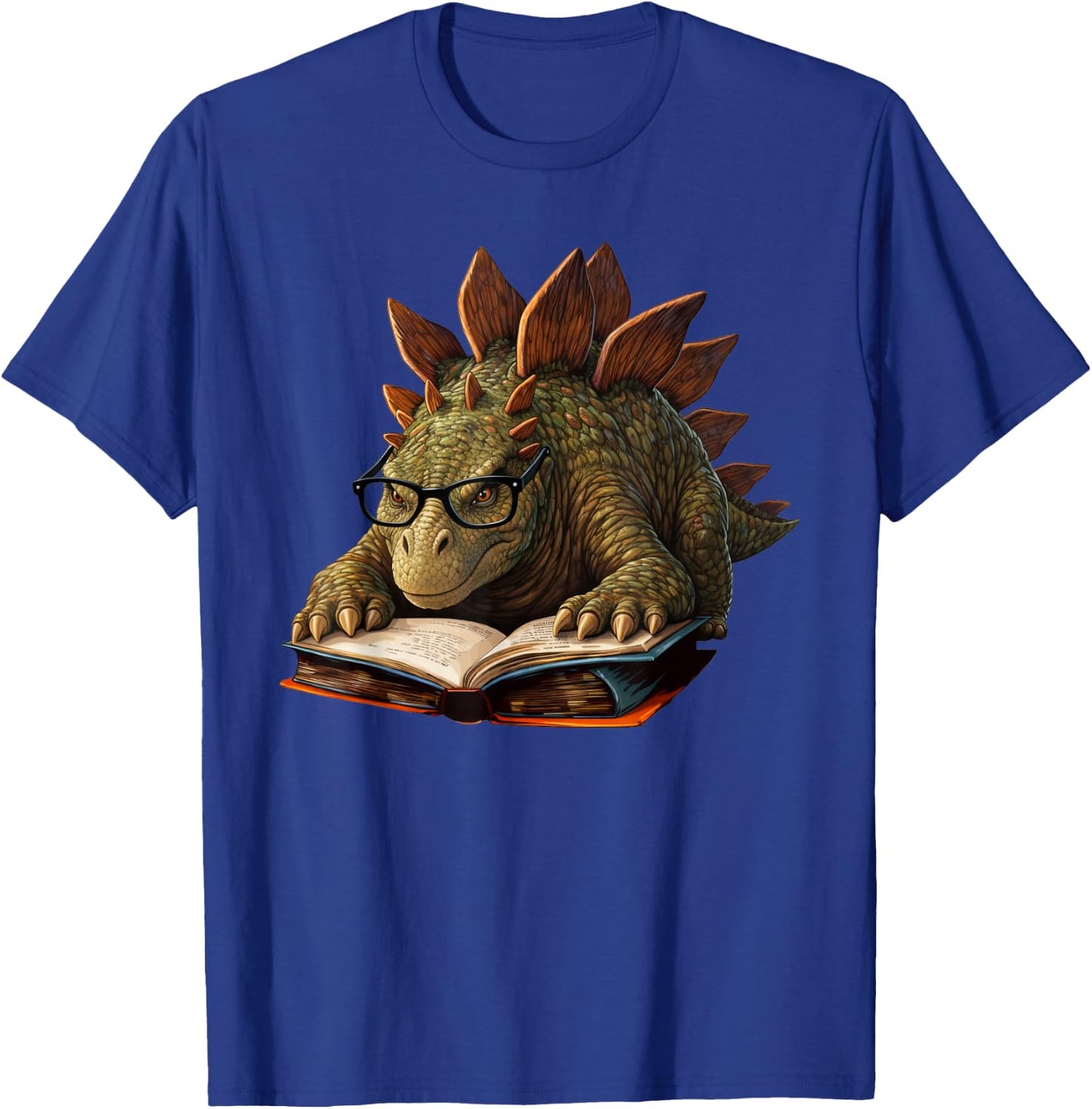 Stegosaurus Dinosaur Reading Book Nerd T-Shirt - T-Shirt | Royal
