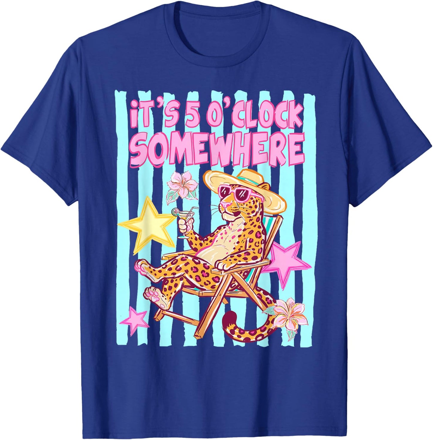 Striped It’s 5 O’Clock Somewhere Beach Vibes Leopard T-Shirt - T-Shirt | Royal