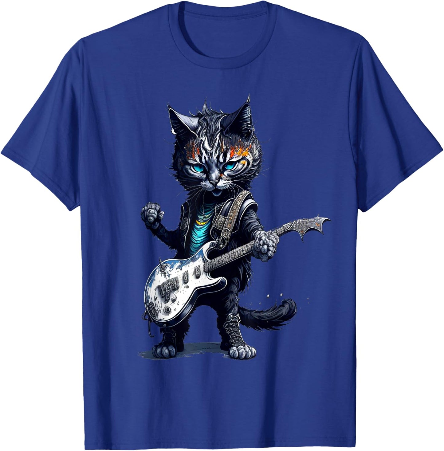 Funny Rock Cat Playing Guitar Rock Kitty Guitar Cat T-Shirt - T-Shirt | Royal