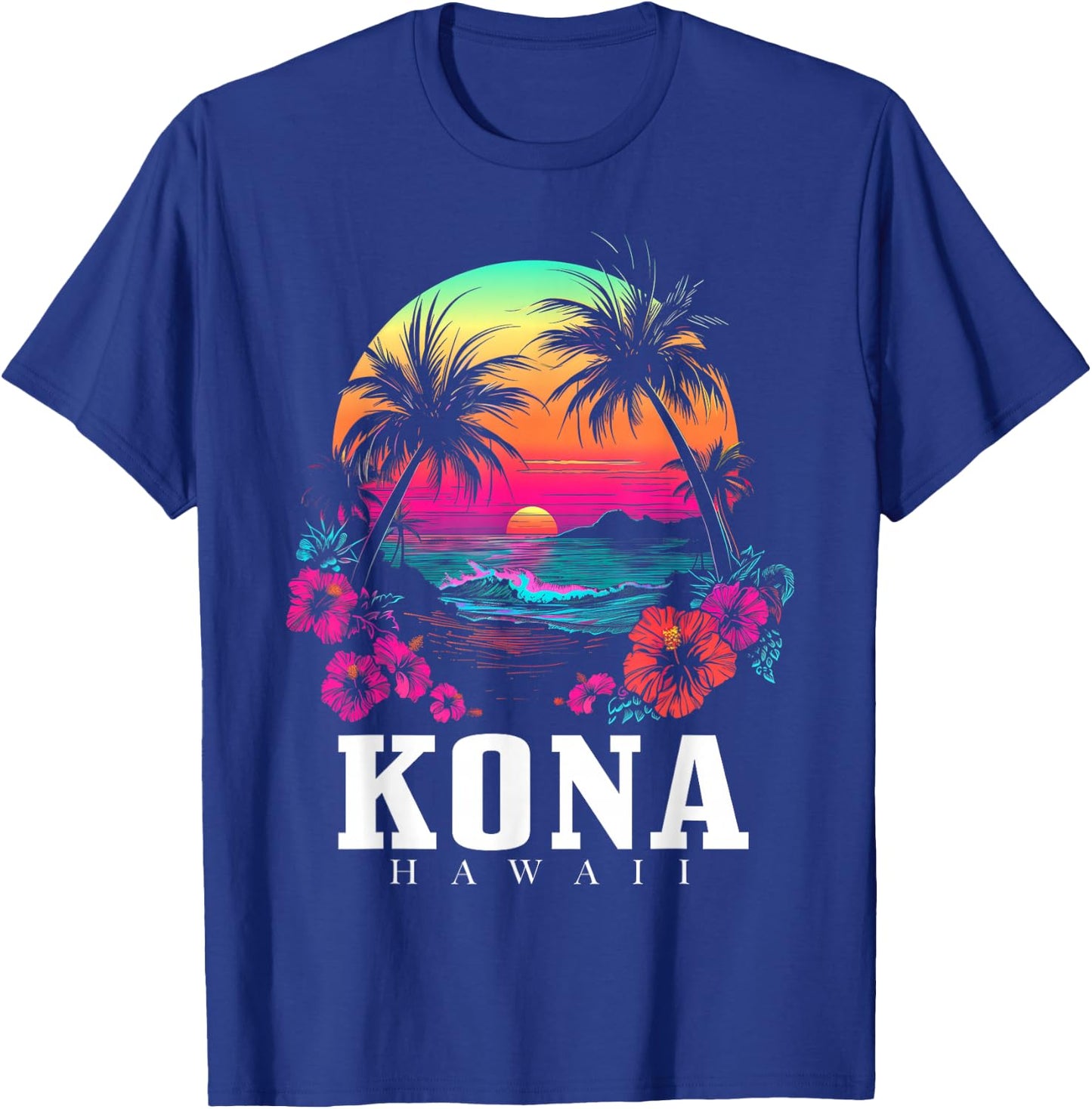 Kona Hawaii Hawaiian Hibiscus Flowers Surfer Souvenir T-Shirt - T-Shirt | Royal