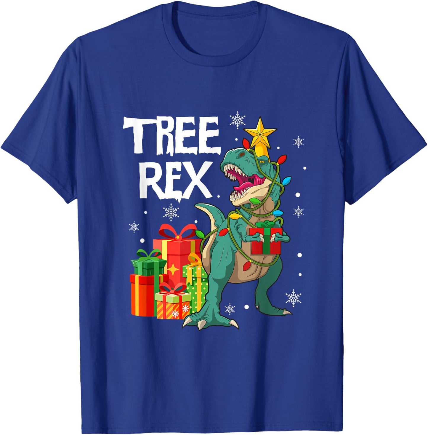 Dinosaur Christmas Tree Pajama Rex Reptile Men Xmas Lights T-Shirt - T-Shirt | Royal