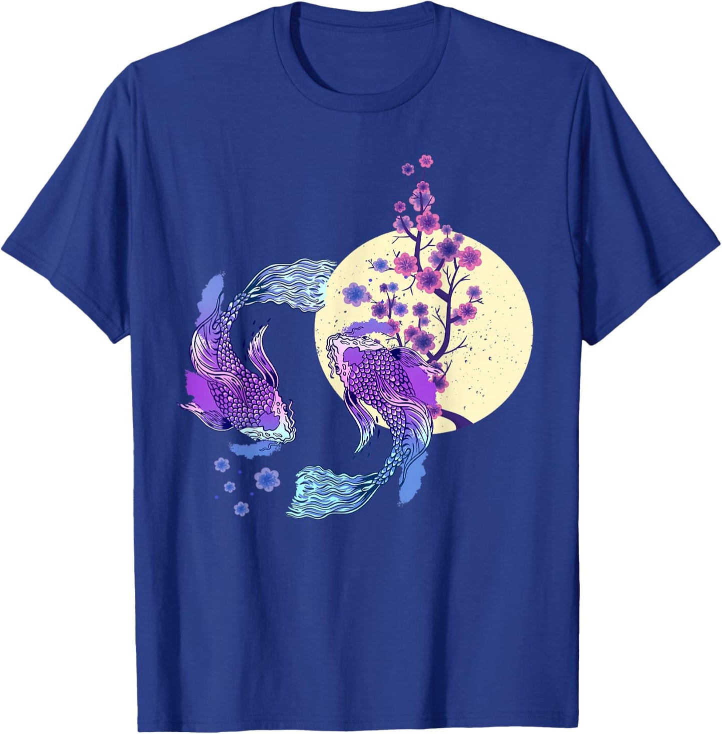 Koi Japanese Koi Carp Full Moon Yin Yang Cherry Blossom T-Shirt - T-Shirt | Royal