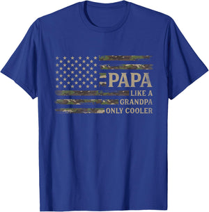Papa Like A Grandpa Only Cooler Father's Day Camo USA Flag T-Shirt - T-Shirt | Royal