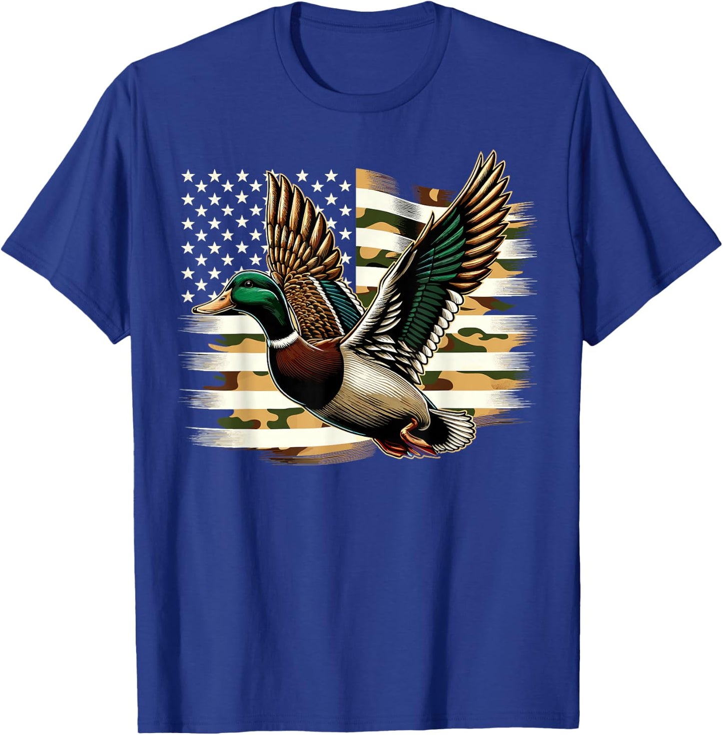 Duck Hunter Camouflage American Flag Hunting T-Shirt - T-Shirt | Royal