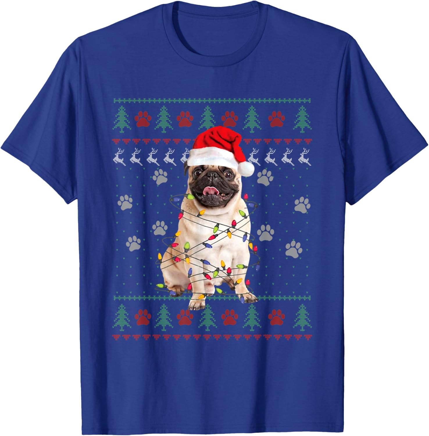 Pug Dog Ugly Christmas Sweater Santa Hat Animal Xmas Pajama T-Shirt - T-Shirt | Royal