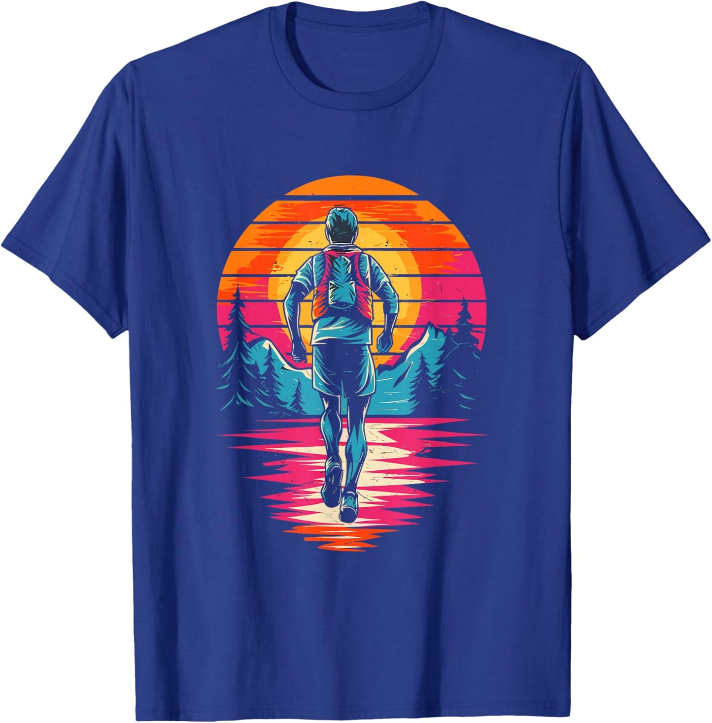 Retro Sunset Trail Running Marathon Runner Marathon , Black, S T-Shirt - T-Shirt | Royal
