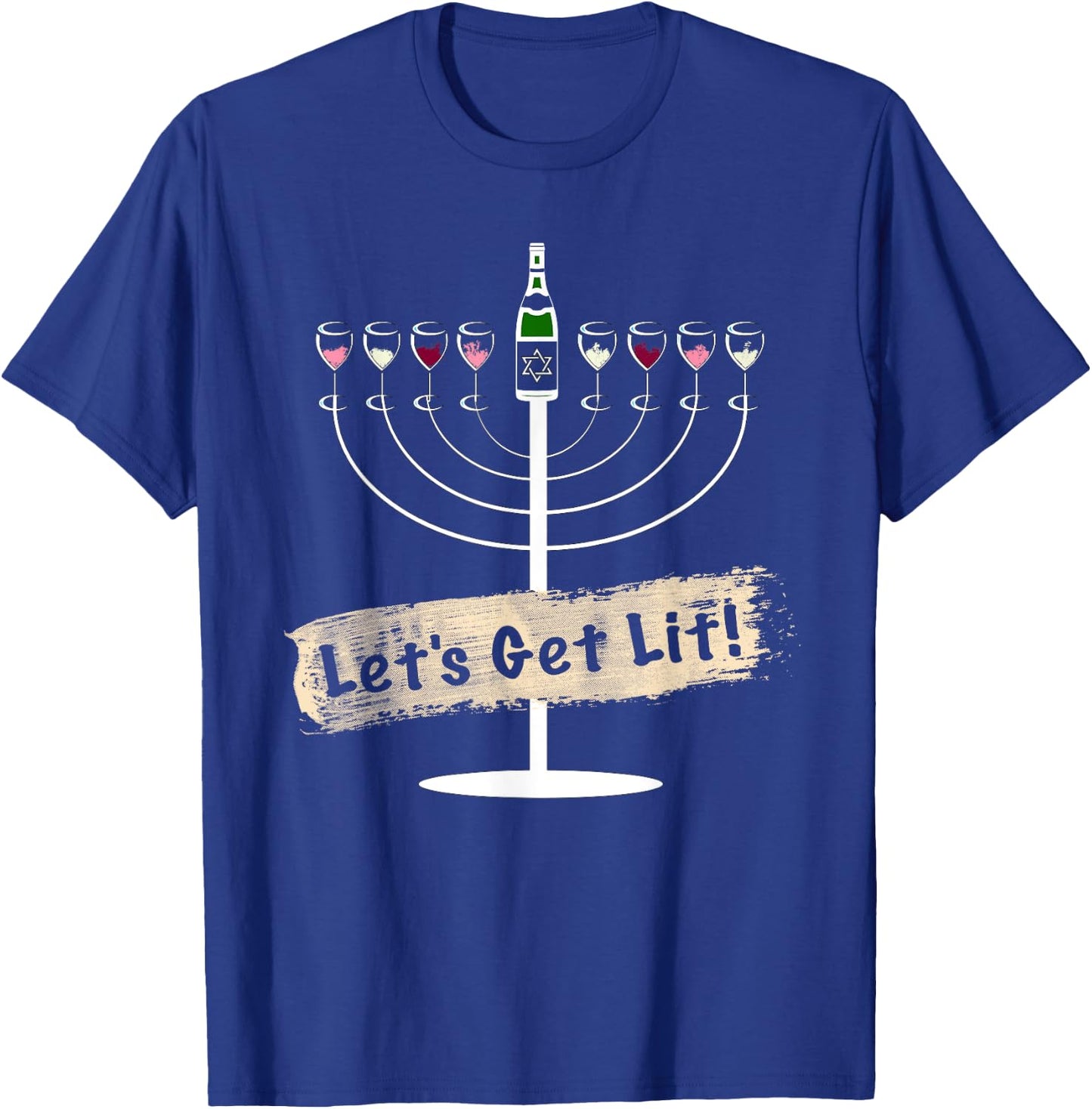 Let's Get Lit Funny Wine Lovers Hanukkah T-Shirt - T-Shirt | Royal