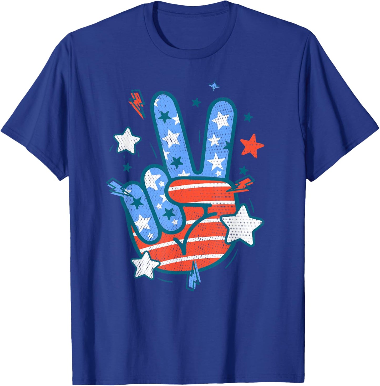 USA Flag Peace Sign Hand Fourth of July Patriotic Men Women T-Shirt - T-Shirt | Royal