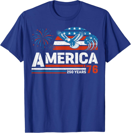 America Retro 250th Anniversary USA 1776 2026 4th of July T-Shirt - T-Shirt | Royal