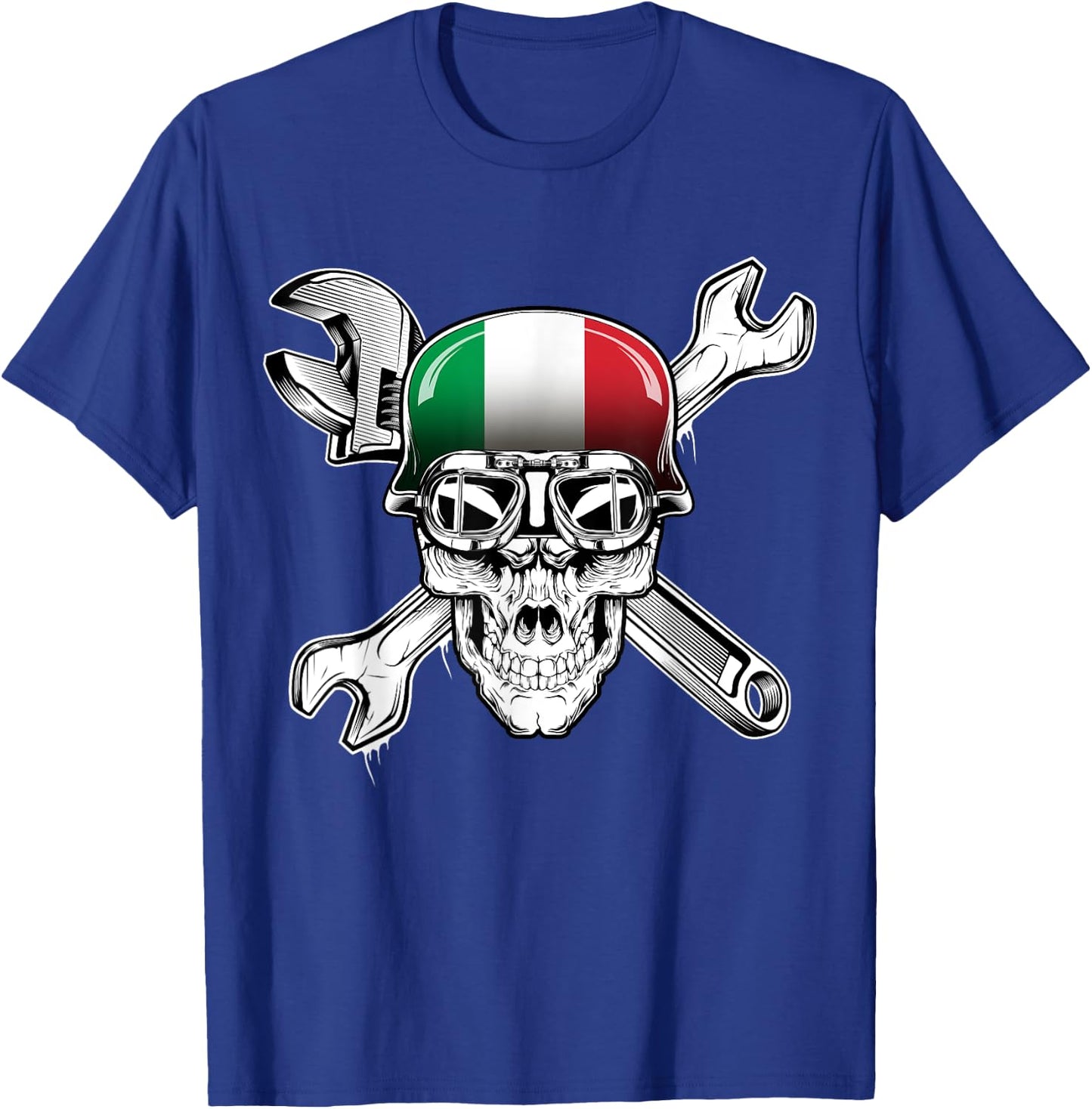 Italian Biker Skull Motorcycle Flag Italy T-Shirt - T-Shirt | Royal