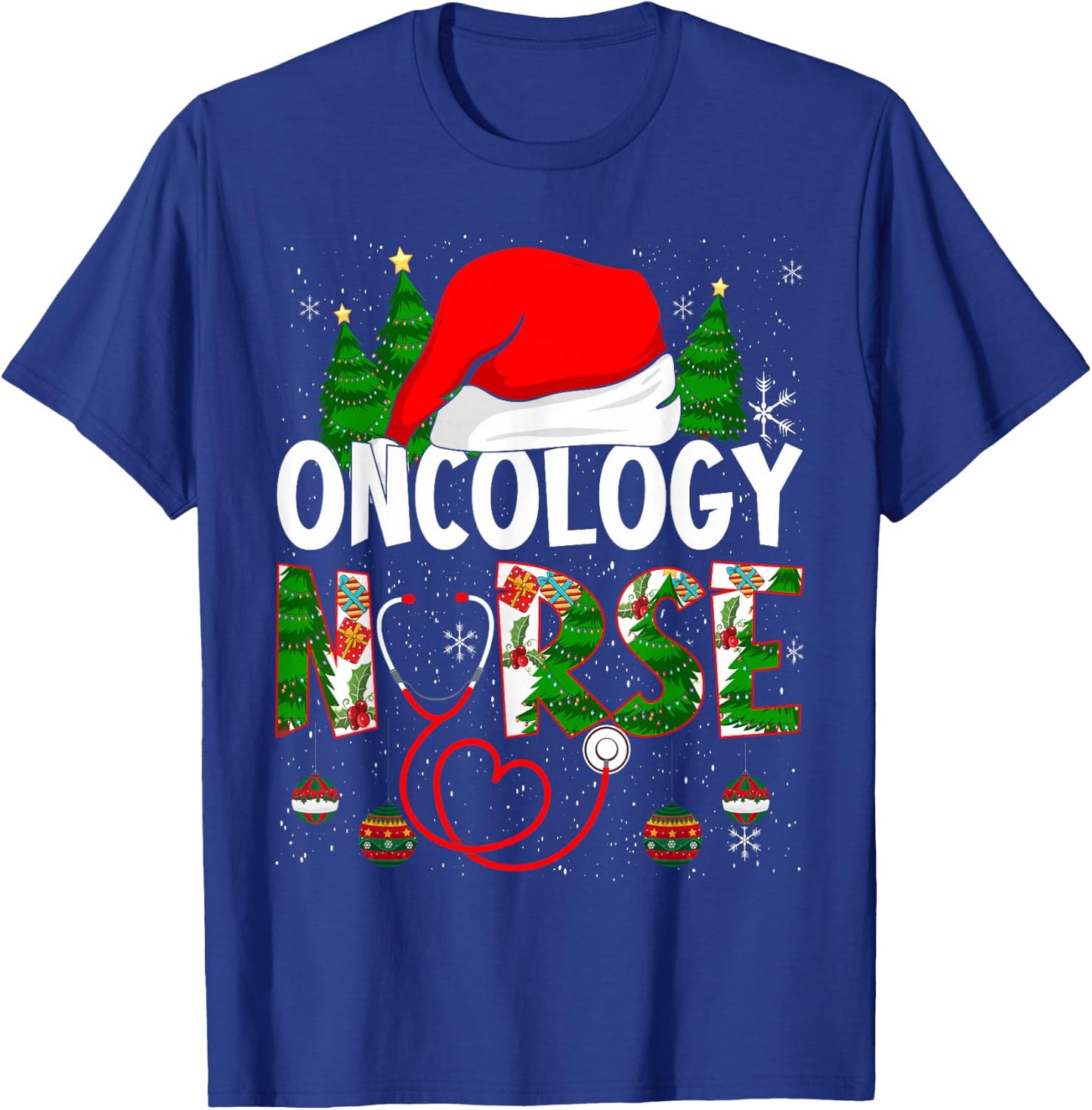 Merry Christmas Oncology Nurse RN Oncologist Nursing T-Shirt - T-Shirt | Royal
