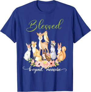 Blessed Beyond Measure Cute Floral Woodland Creatures T-Shirt - T-Shirt | Royal