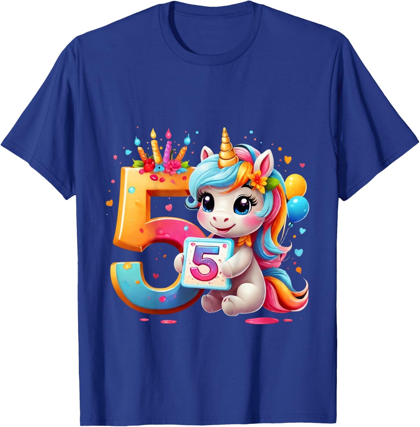 Children's Number 5 Years Girls Unicorn 5th Birthday , black T-Shirt - T-Shirt | Royal