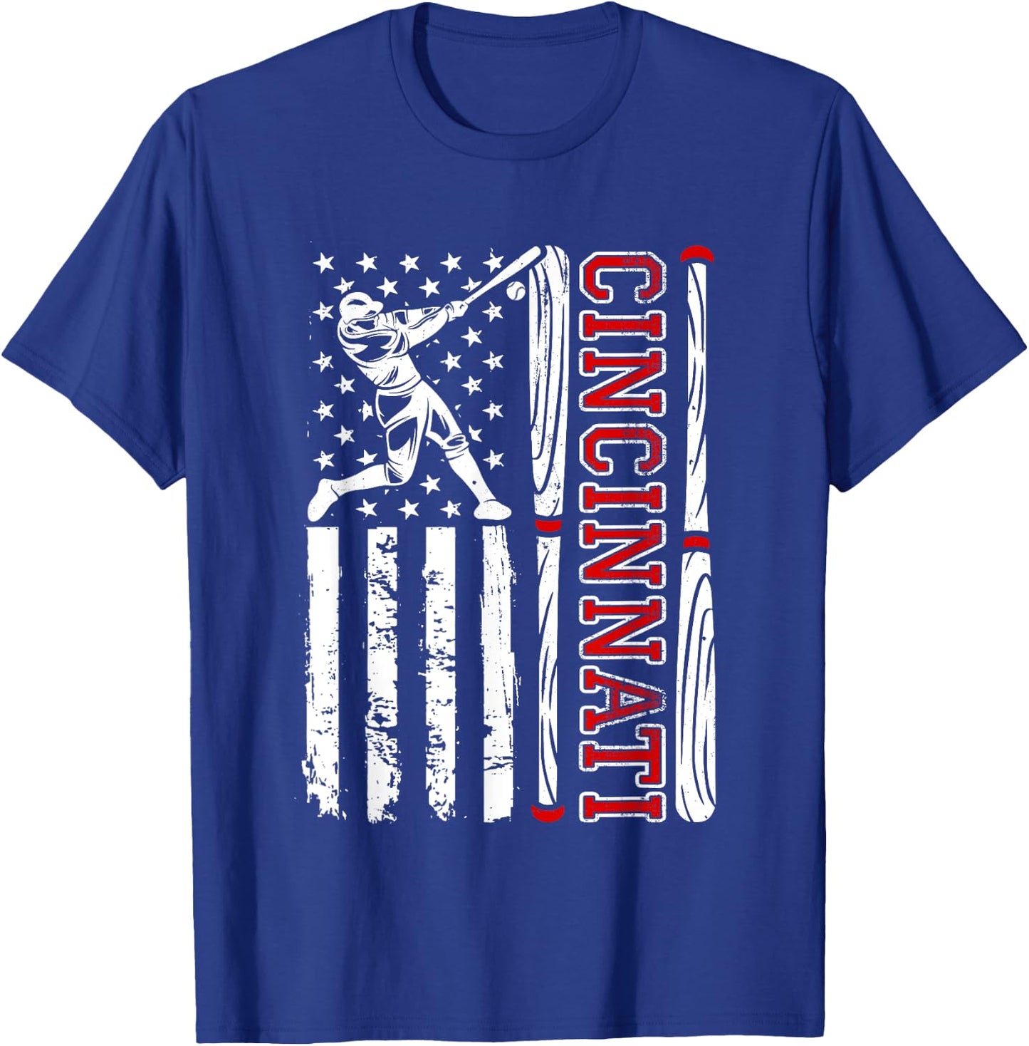 American Flag Vintage Cincinnati Baseball Lover Men Women T-Shirt - T-Shirt | Royal