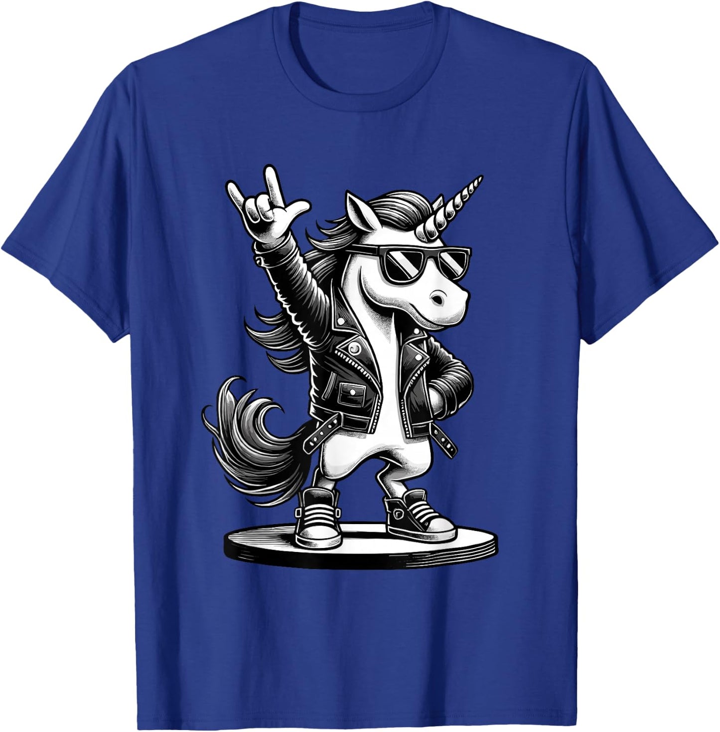 Rock Music & Heavy Metal, Rocker, Fun Unicorn, Rock Hand , Black, S T-Shirt - T-Shirt | Royal