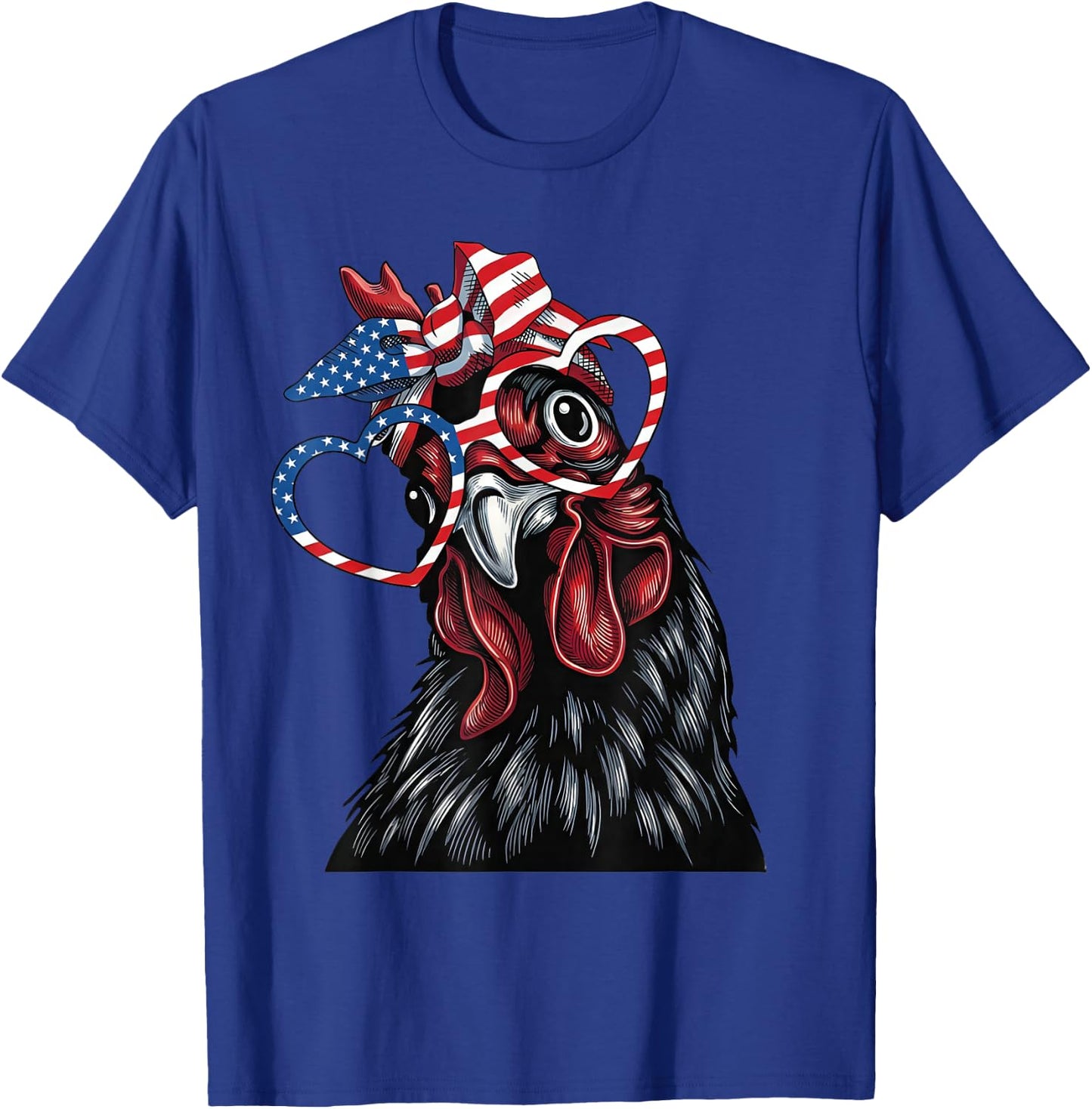 4th of July Patriotic Chicken American Flag Heart T-Shirt - T-Shirt | Royal