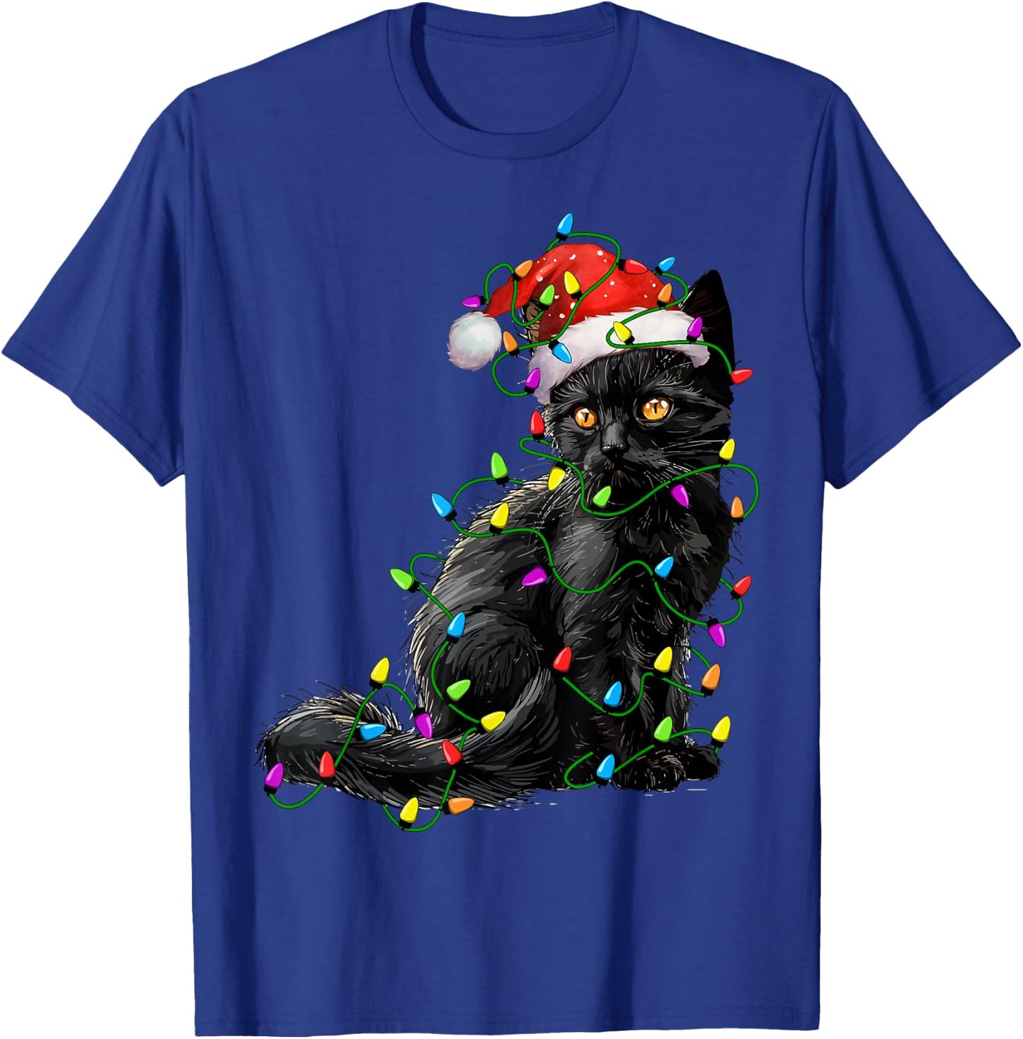 Black Cat Santa Christmas Tree Lighting Xmas Funny T-Shirt - T-Shirt | Royal