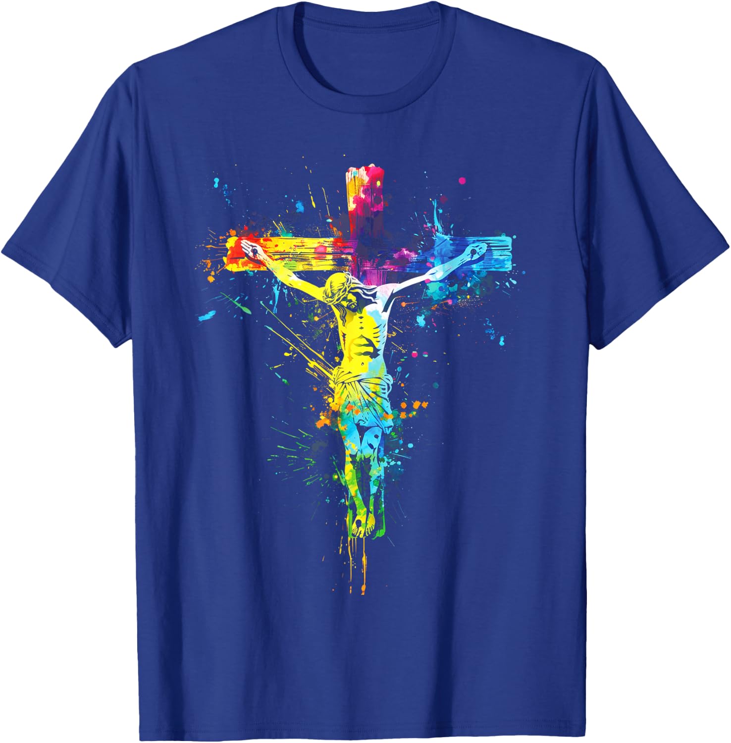 Jesus Cross Christian Watercolor Crucifixion T-Shirt - T-Shirt | Royal