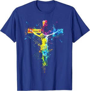 Jesus Cross Christian Watercolor Crucifixion T-Shirt - T-Shirt | Royal