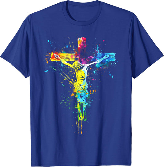 Jesus Cross Christian Watercolor Crucifixion T-Shirt - T-Shirt | Royal