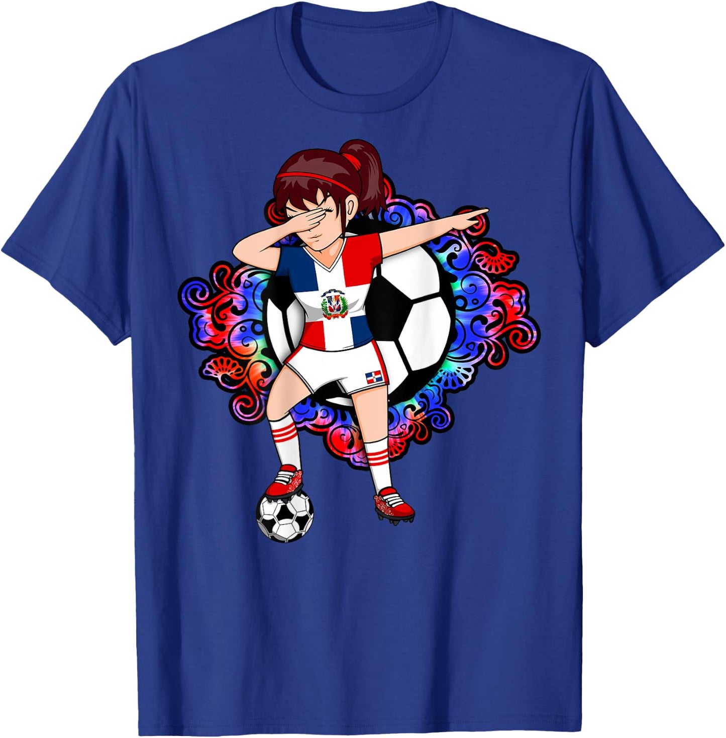 Dabbing Soccer Girl Dominican Republic Fans Jersey Football T-Shirt - T-Shirt | Royal