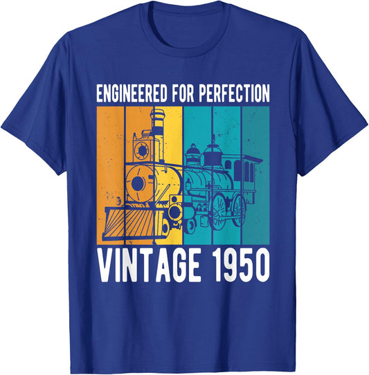 Engineered For Perfection Vintage 1950 Birthday Train T-Shirt - T-Shirt | Royal