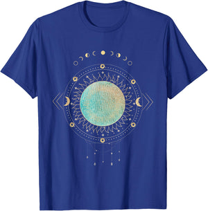 Sonne mit Traumfänger und goldener Mondphasen-Illustration T-Shirt - T-Shirt | Royal