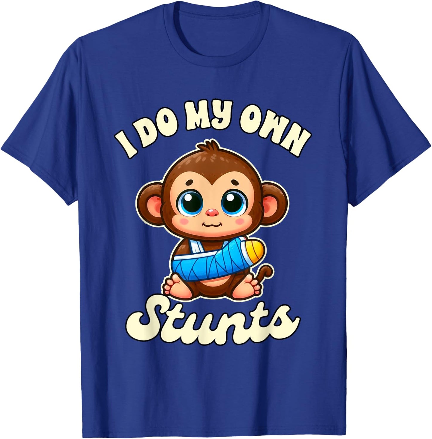 Funny Injury Broken Arm Monkey Get Well I Do My Own Stunts T-Shirt - T-Shirt | Royal
