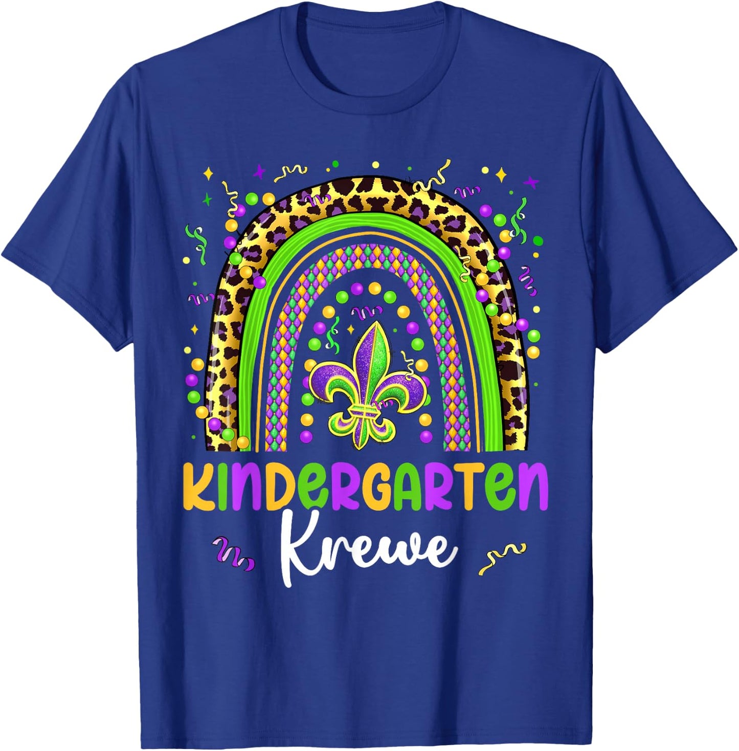 Mardi Gras Kindergarten Krewe Rainbow Teacher Kids Carnival T-Shirt - T-Shirt | Royal