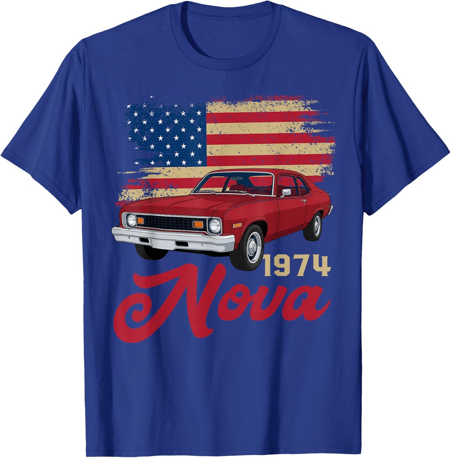 1974 74 Nova Silhouette Muscle Car American Flag T-Shirt - T-Shirt | Royal
