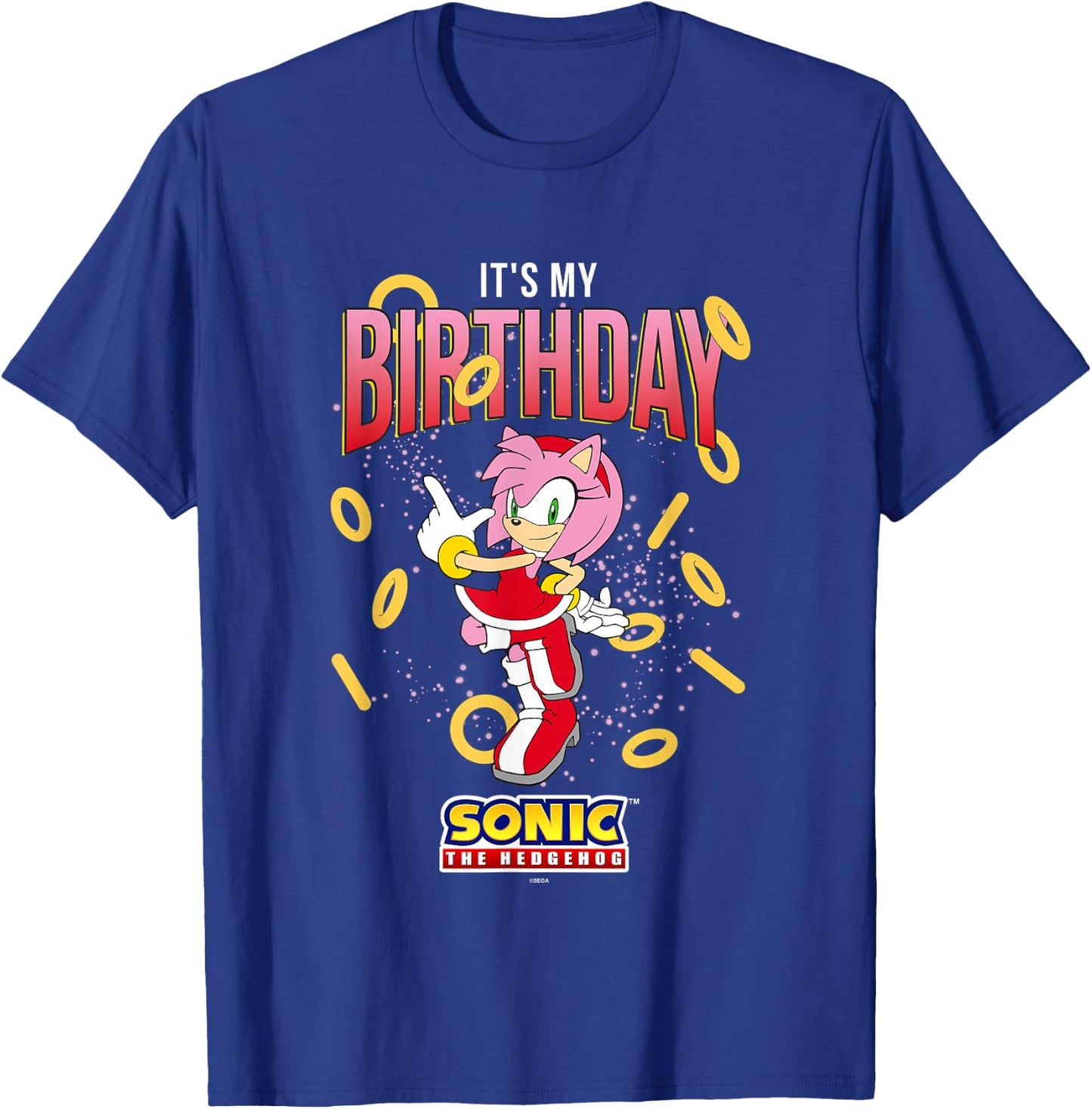 Sonic The Hedgehog Birthday It's My Birthday Amy Rose Rings T-Shirt - T-Shirt | Royal