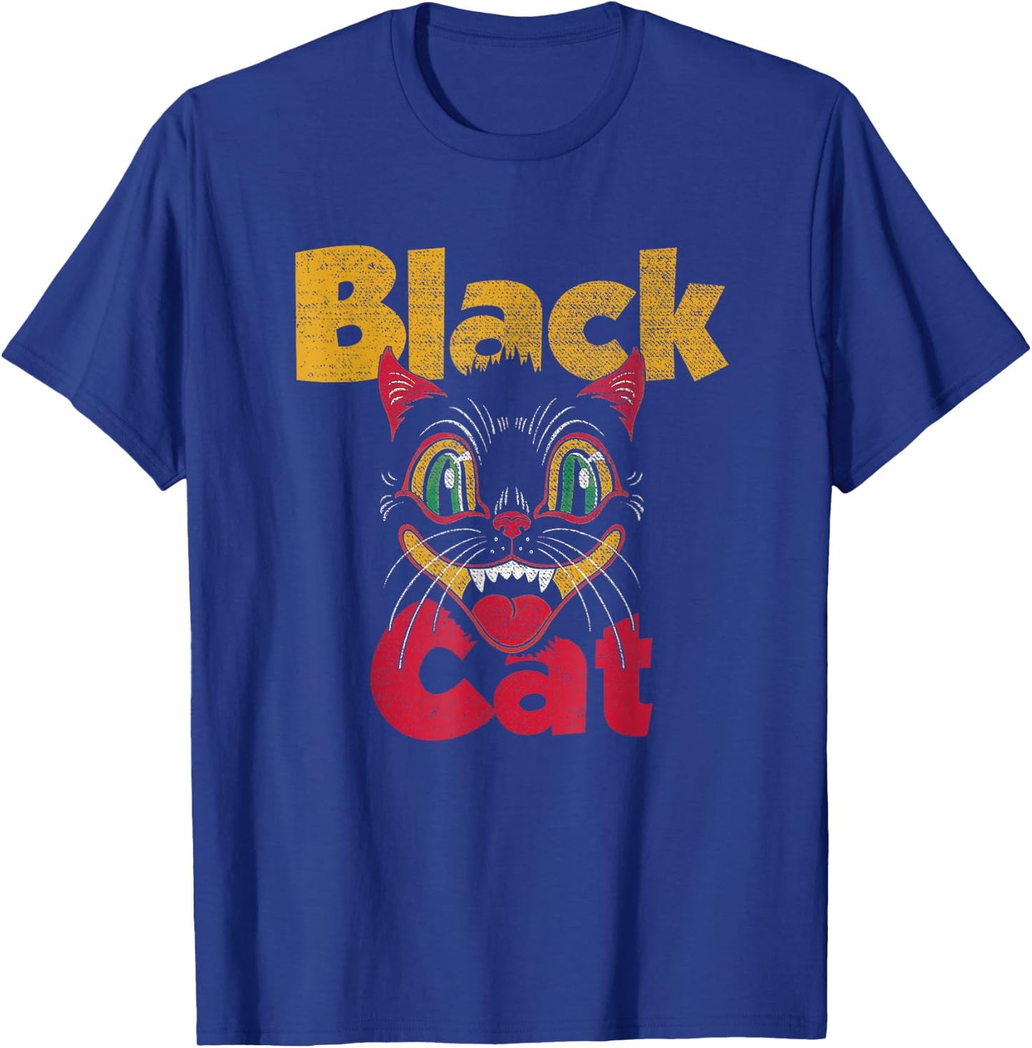 Vintage Halloween Retro Black Cat Retro Fireworks Men Women T-Shirt - T-Shirt | Royal