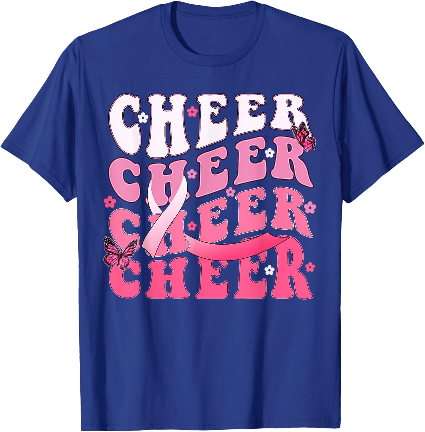Cheer Breast Cancer Awareness Shirts Ribbon Cheerleader T-Shirt - T-Shirt | Royal