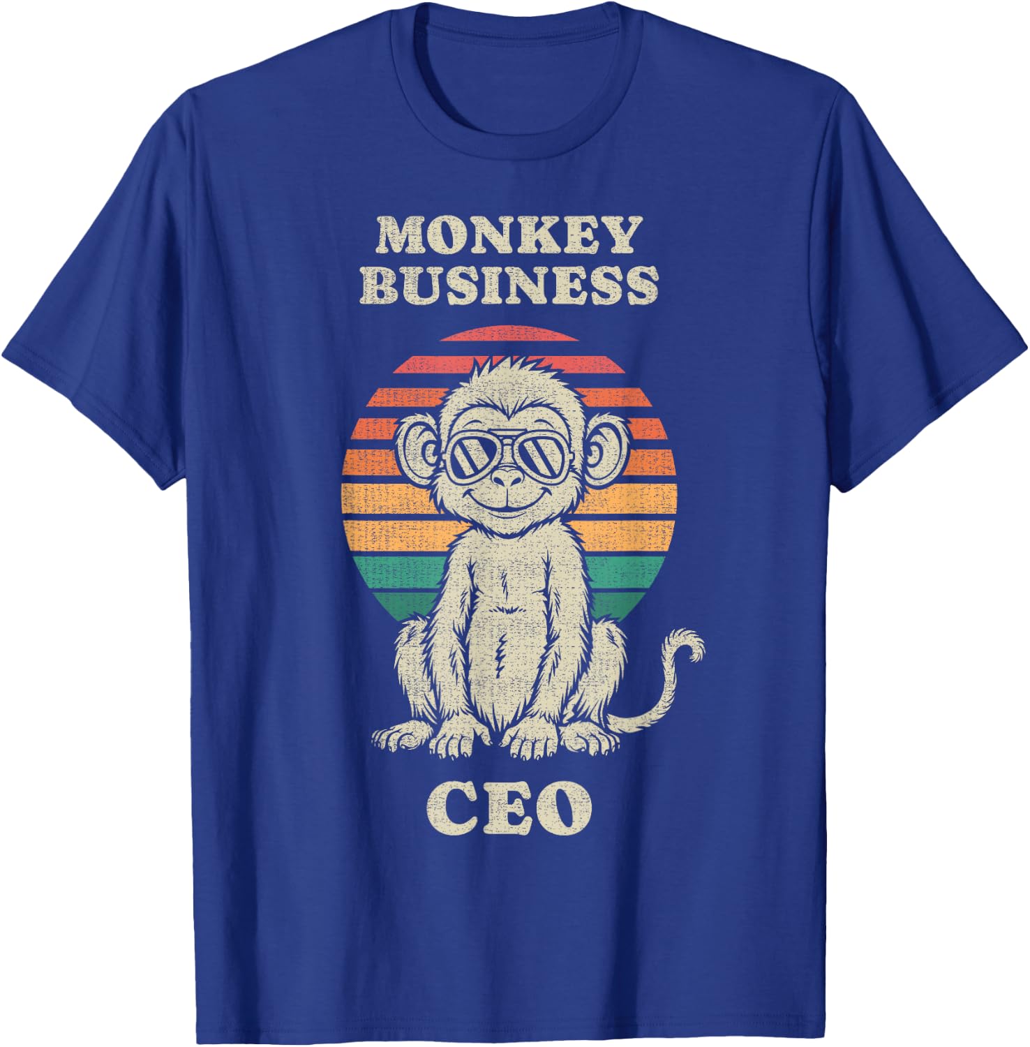 Funny Monkey Business CEO Animal Lover Retro 70s T-Shirt - T-Shirt | Royal