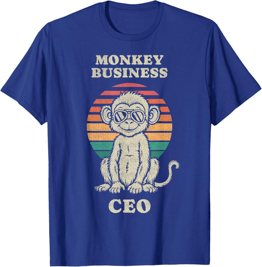 Funny Monkey Business CEO Animal Lover Retro 70s T-Shirt - T-Shirt | Royal