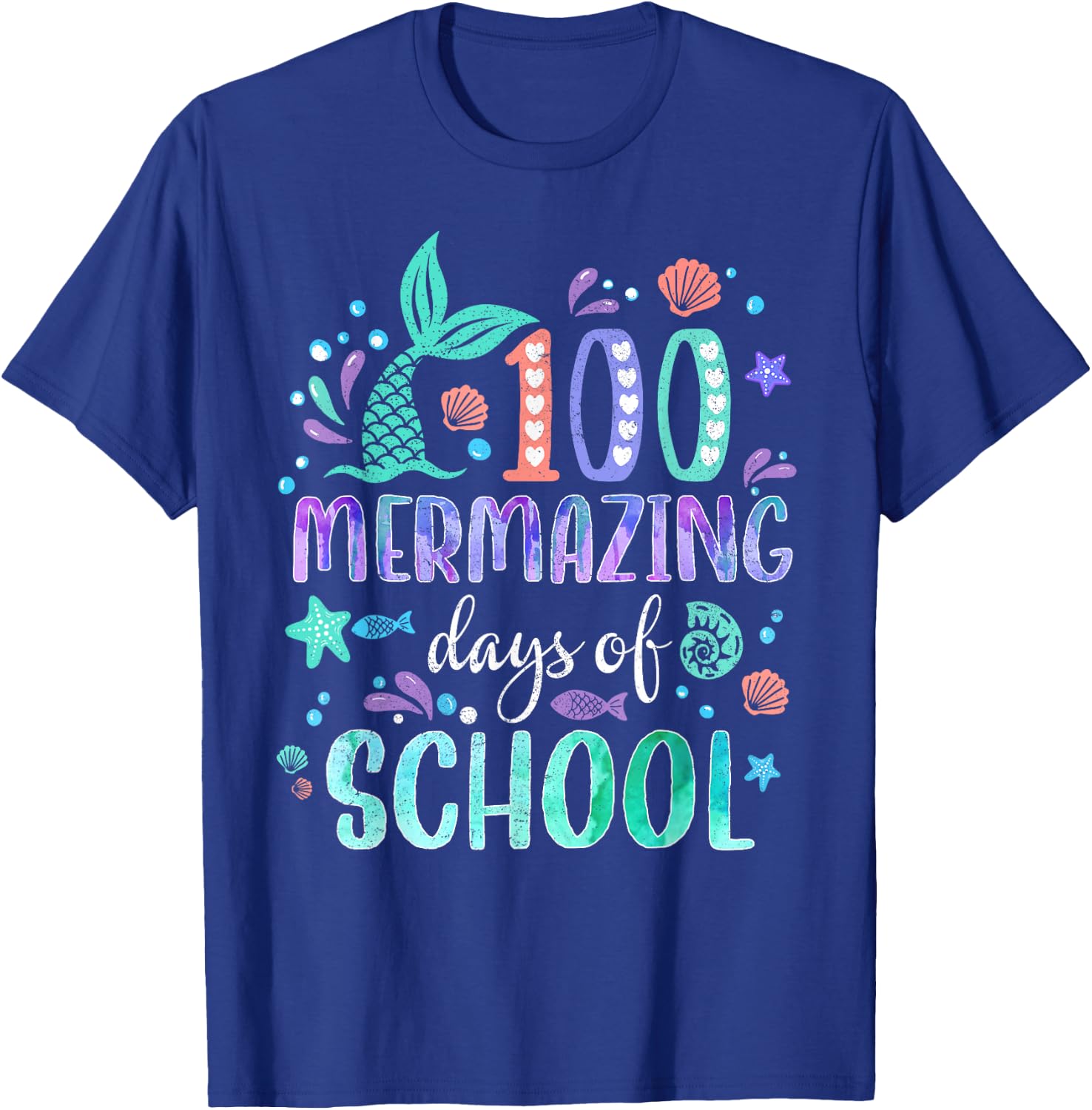 100th Day Mermaid Tail 100 Mermazing Days Of School Kids T-Shirt - T-Shirt | Royal