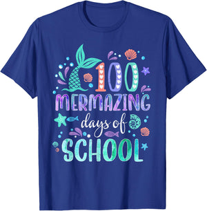 100th Day Mermaid Tail 100 Mermazing Days Of School Kids T-Shirt - T-Shirt | Royal