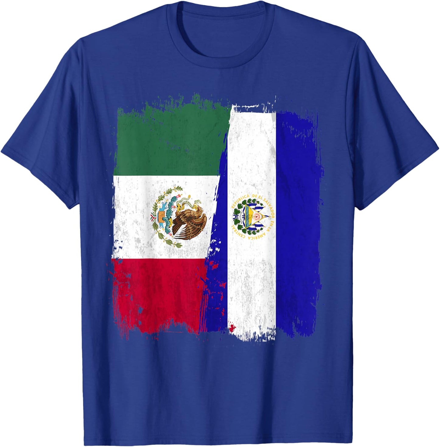 Mexican El Salvador Flag Half Mexican El Salvadoria Flag T-Shirt - T-Shirt | Royal