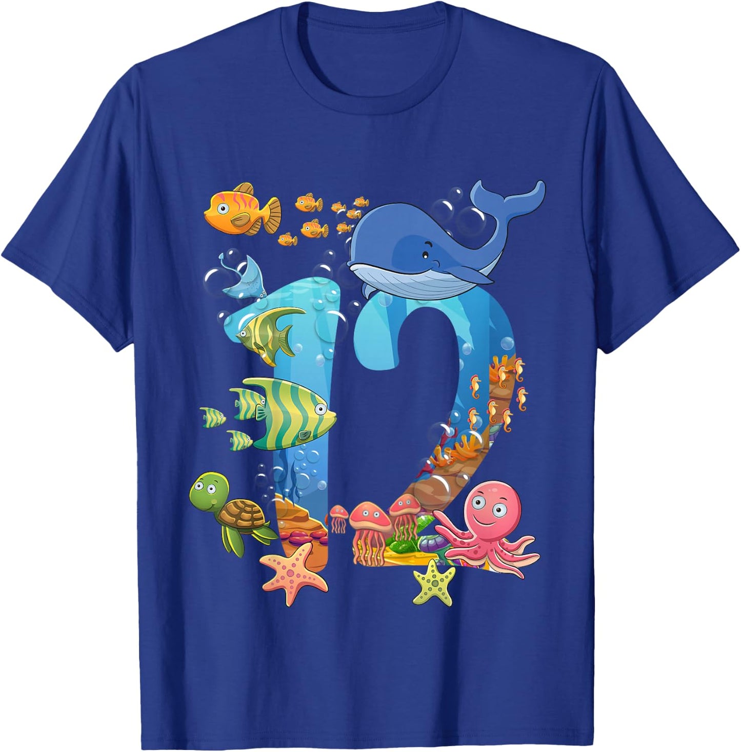 12 Years Old Sea Fish Ocean Animal 12th Birthday Boy Girl T-Shirt - T-Shirt | Royal
