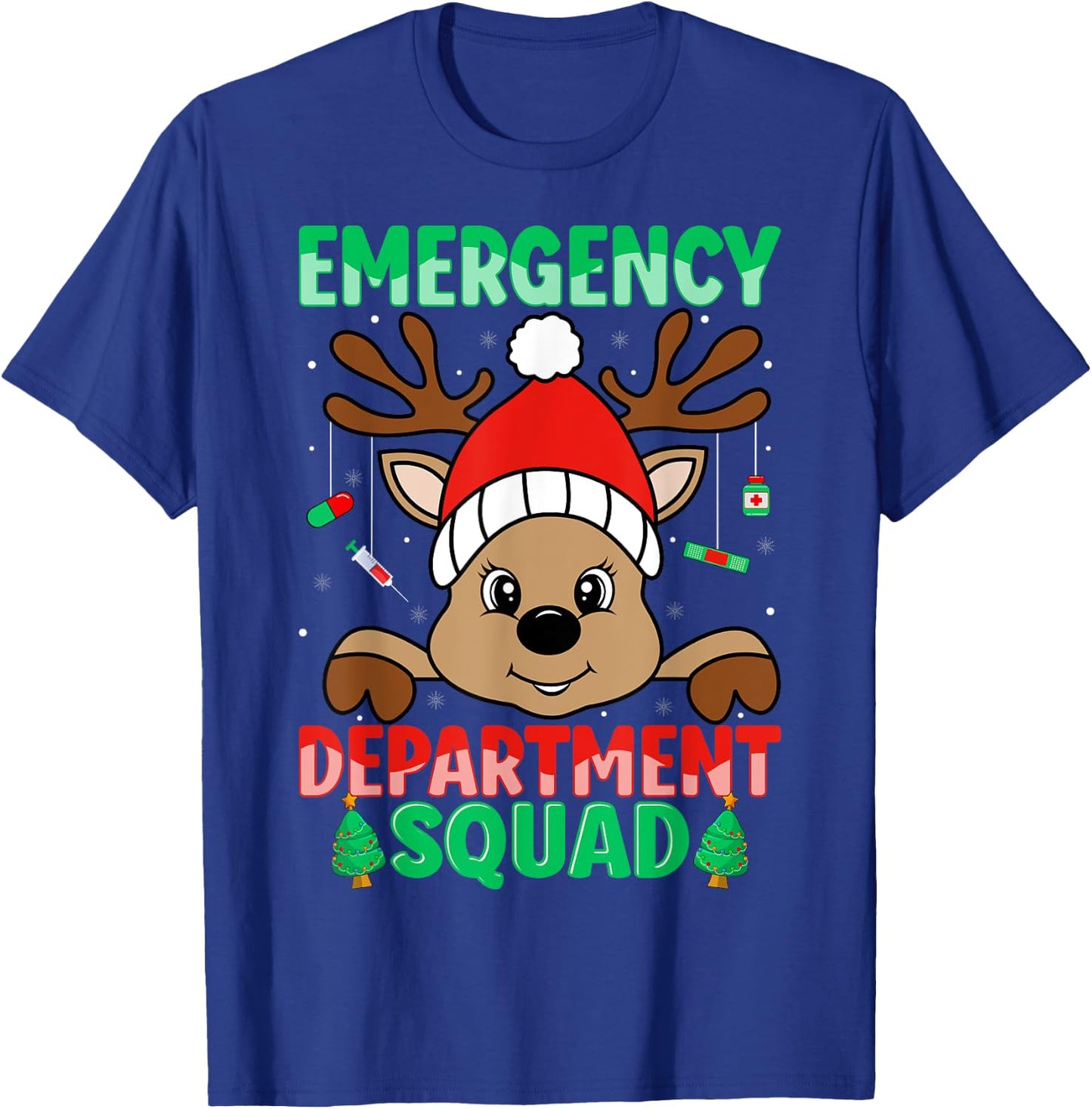 Emergency Department Squad ER Nurse Reindeer Christmas T-Shirt - T-Shirt | Royal