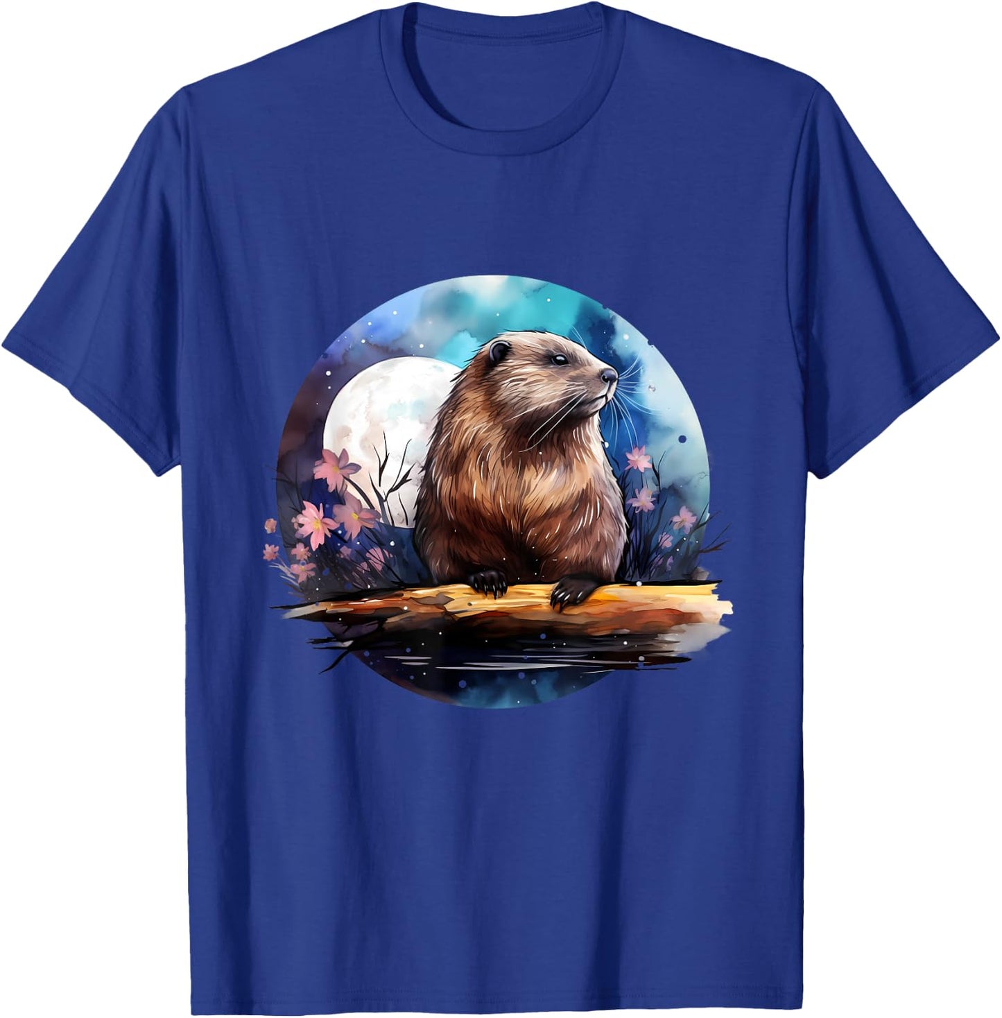 Beaver Flowers Colourful Animal Art Artwork Nature Forest T-Shirt - T-Shirt | Royal