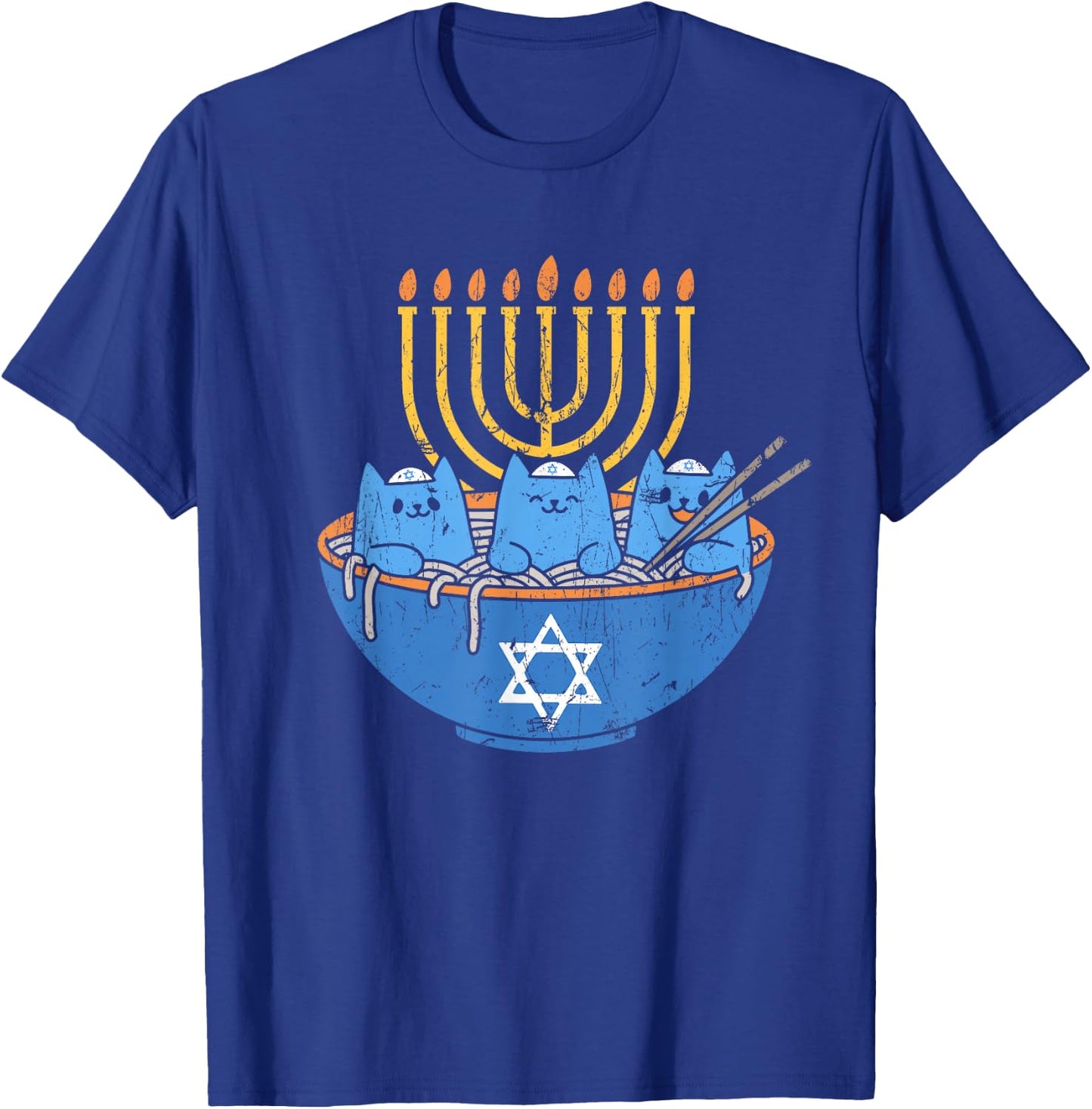 Chanukah Lover Hanukkah Gifts Jewish Cats Ramen Kitten Anime Hanukkah - -Adult, Anime, Cat Lovers, Families - Black, Small, Short Sleeve T-Shirt - T-Shirt | Royal