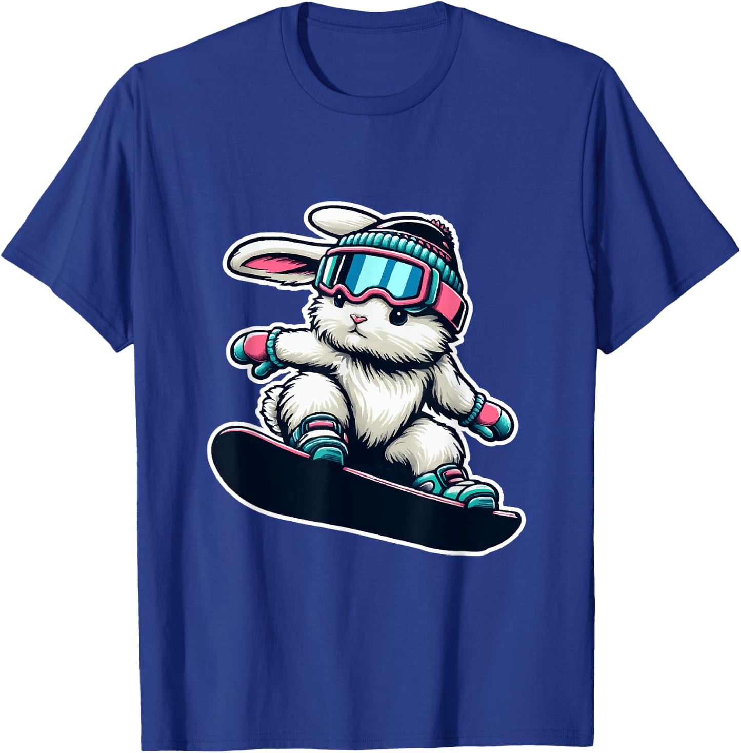 Cute Bunny Performing Snowboarding Trick Kids Easter T-Shirt - T-Shirt | Royal