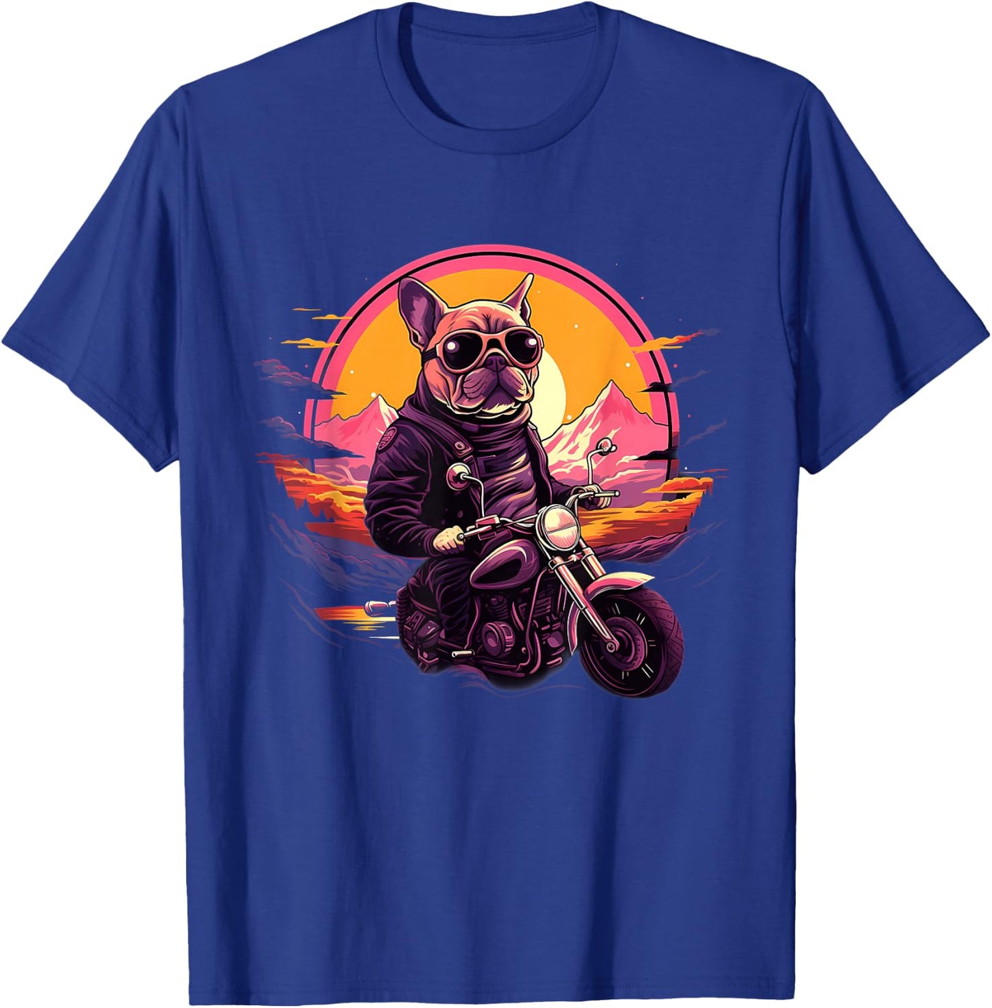 Biker Frenchie Dog Riding Motorcycle T-Shirt - T-Shirt | Royal