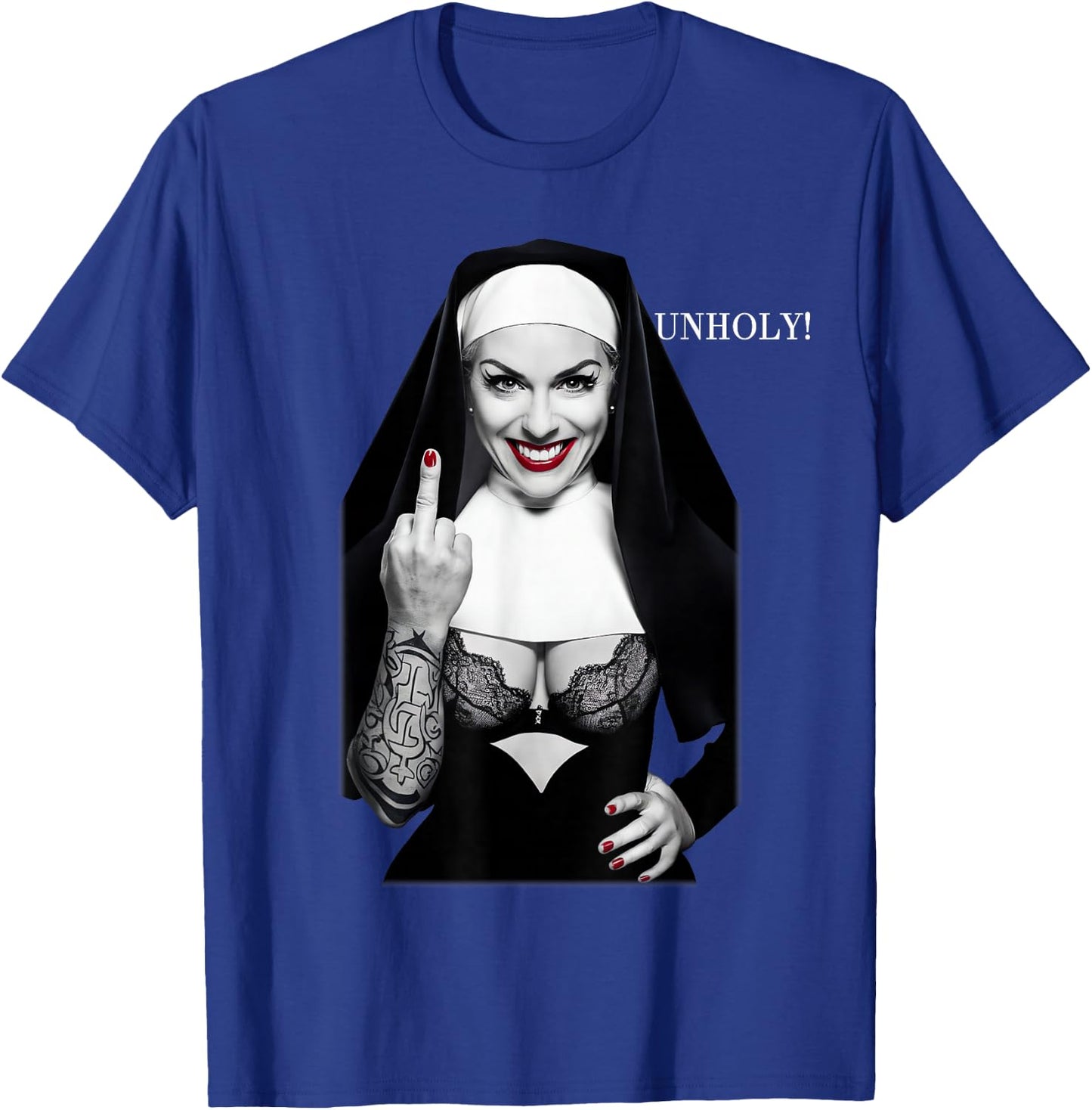 Sexy Nun Middle Finger , black T-Shirt - T-Shirt | Royal