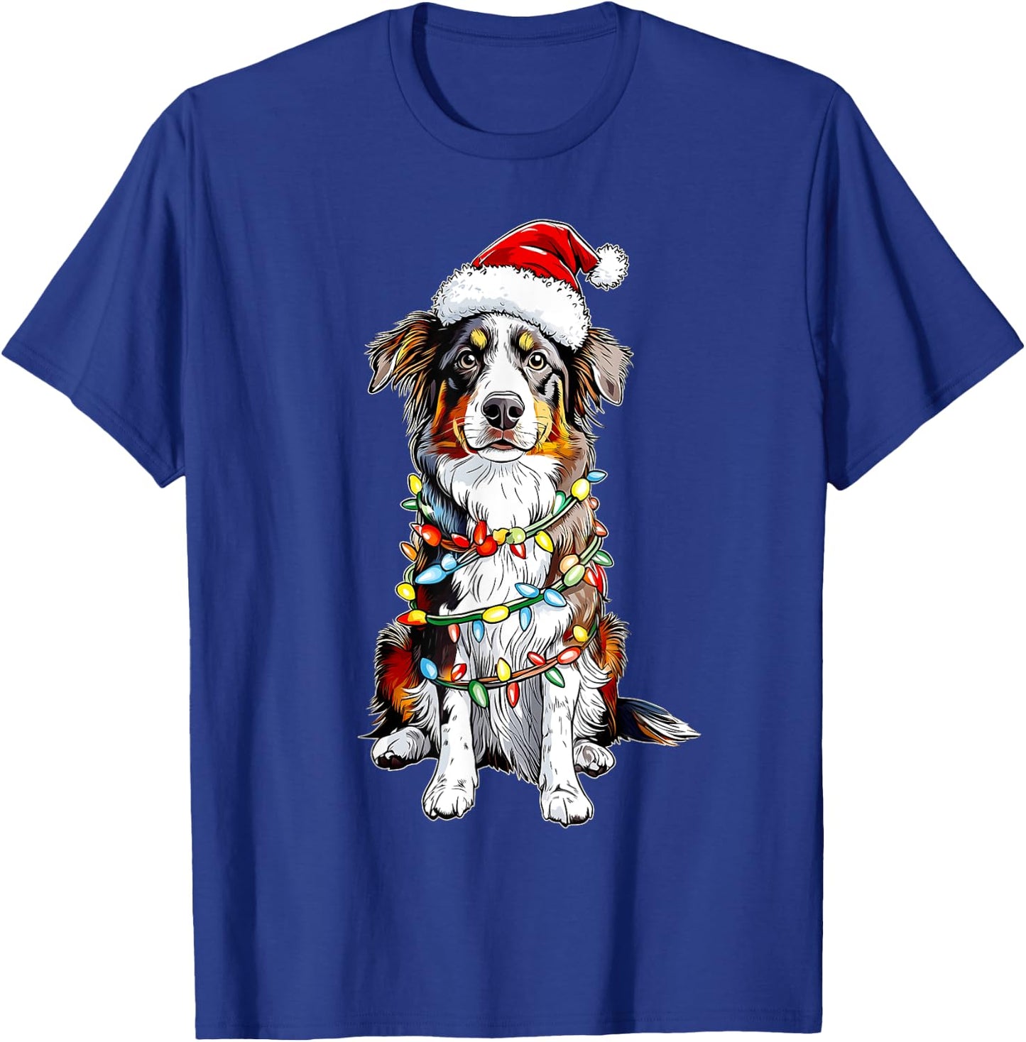 Cute Australian Shepherd Christmas Hat Xmas T-Shirt - T-Shirt | Royal