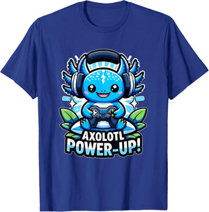 Chibi Gamer Axolotl Power up videogame Birthday boy girl T-Shirt - T-Shirt | Royal