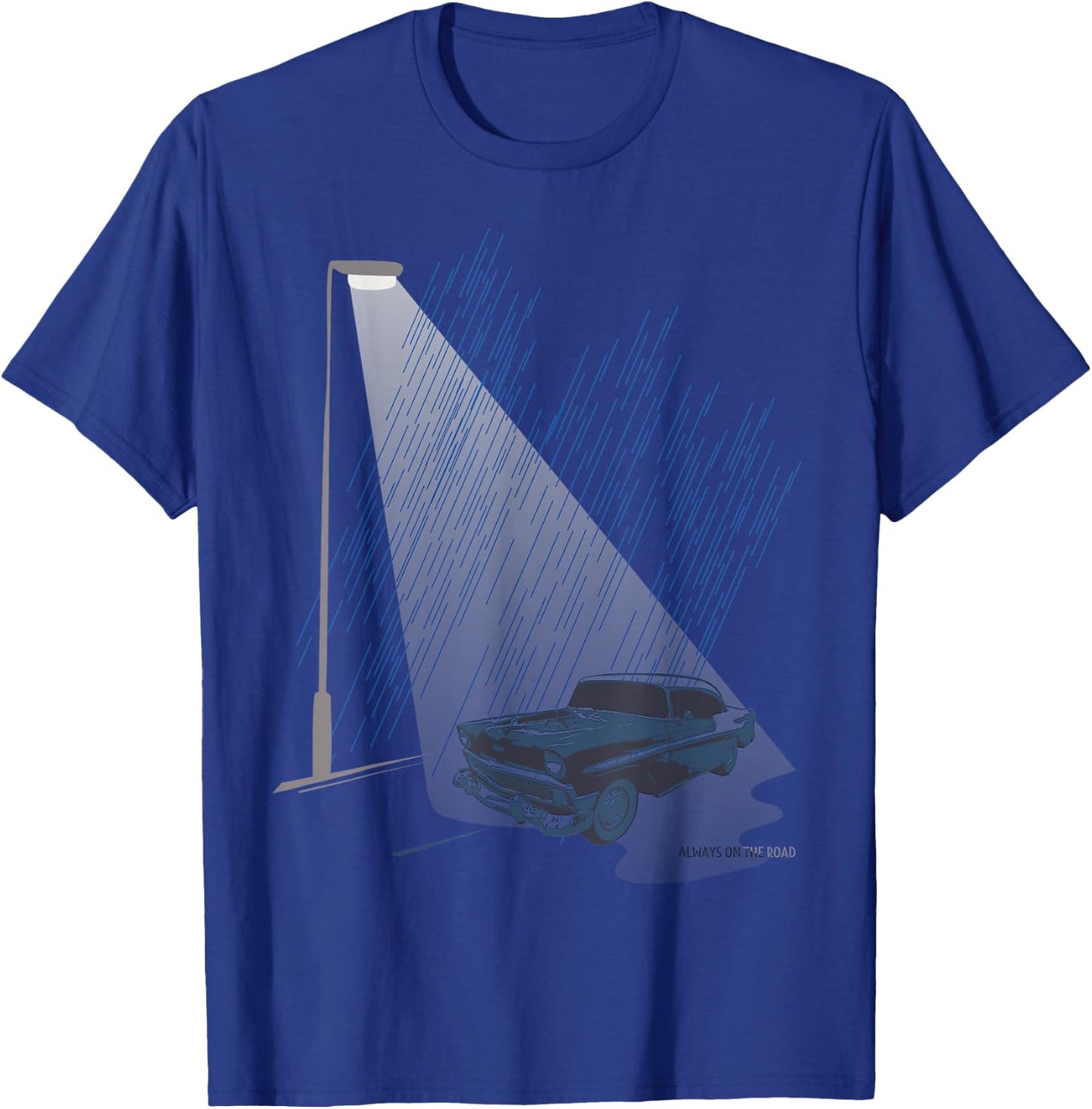 Retro Car Street Lamp Light Rainy Night Classic Road Trip T-Shirt - T-Shirt | Royal