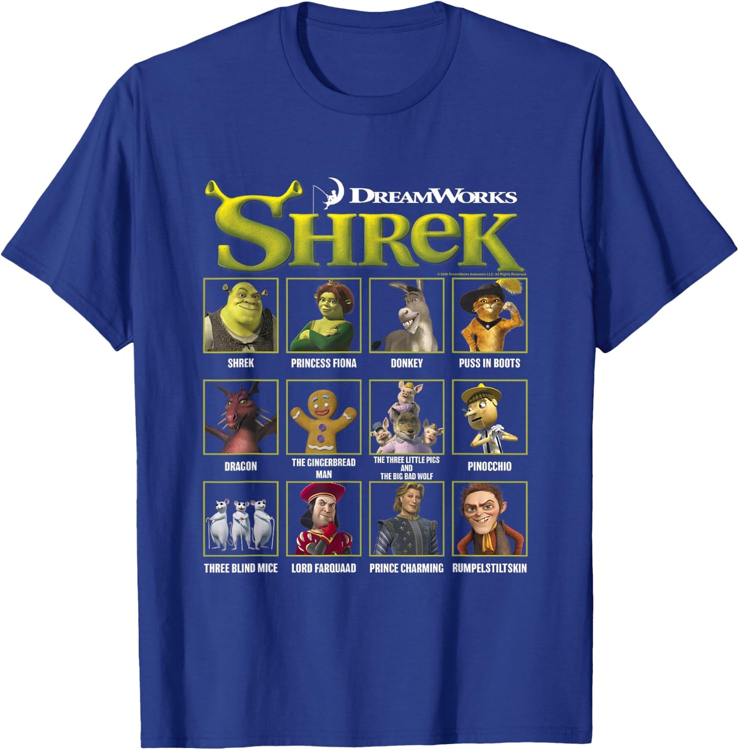 Shrek Iconic Shrek Yearbook Looks Group Shot Chest Panels T-Shirt - T-Shirt | Royal