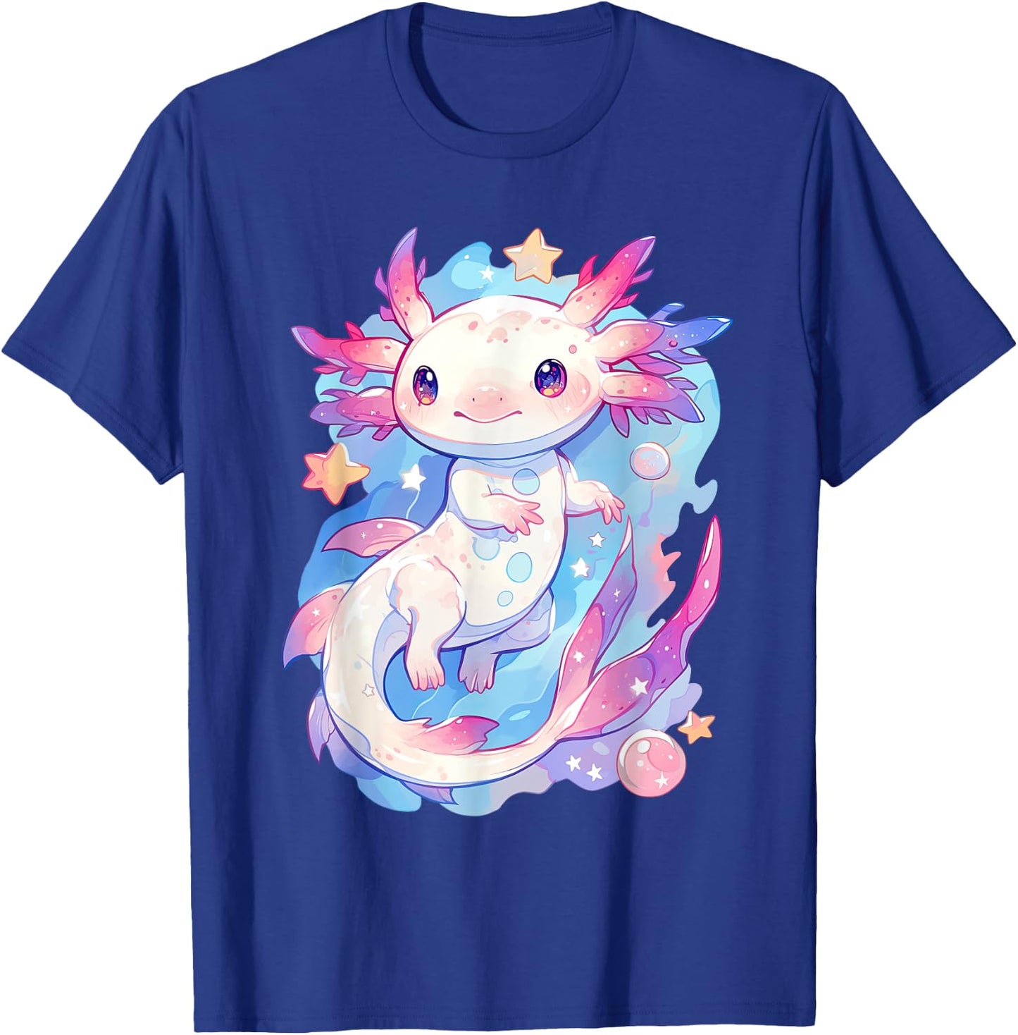 Kawaii Pastel Goth Cute Pink Axolotl with Stars and Moon T-Shirt - T-Shirt | Royal